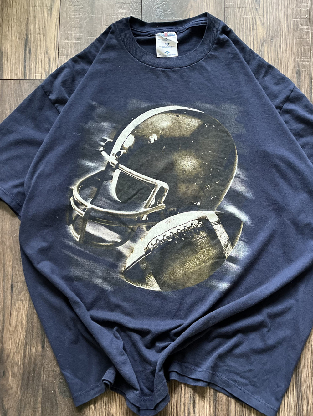 Vintage 1990s Football Helmet Large Graphic Navy Tee Shirt Size Mens XL